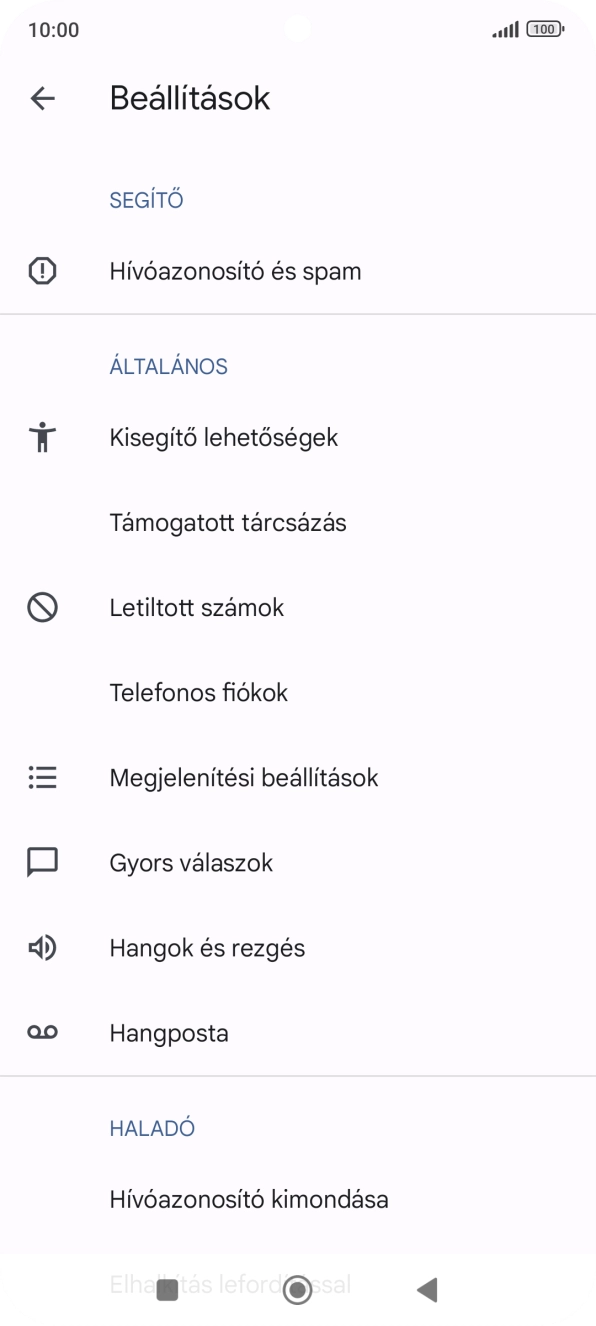 Válaszd a Hangposta lehetőséget.