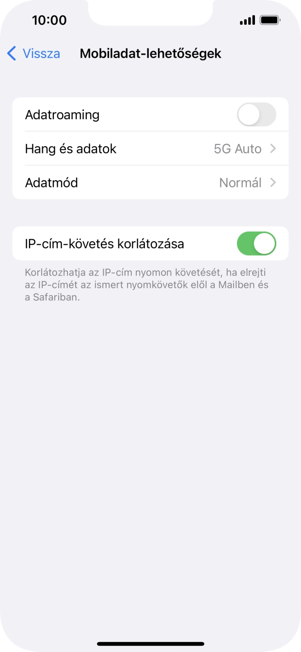 Kattints az „Adatroaming” melletti csúszkára a funkció be- vagy kikapcsolásához. Kattints az „Adatroaming” melletti csúszkára a funkció be- vagy kikapcsolásához.