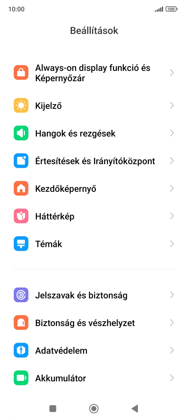 Válaszd a Jelszavak és biztonság lehetőséget.