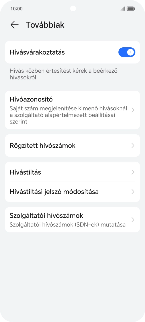 Kattints a „Hívásvárakoztatás” melletti csúszkára a funkció be- vagy kikapcsolásához.