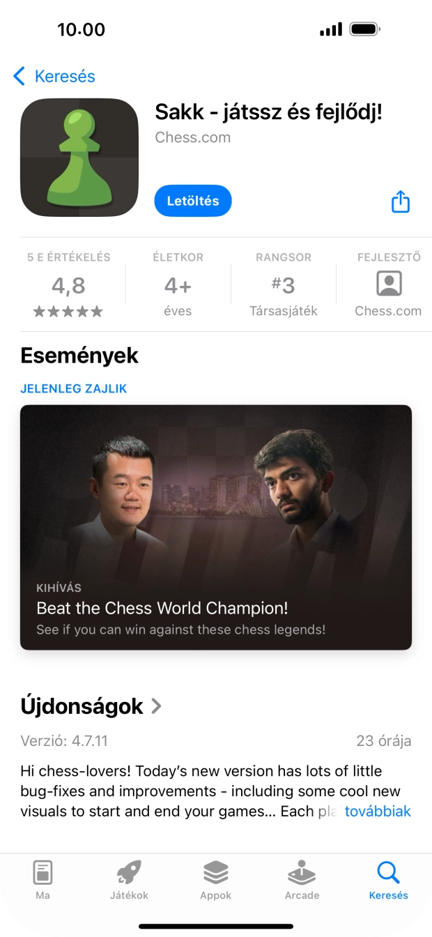 Válaszd a Letöltés lehetőséget, és kövesd a képernyőn megjelenő utasításokat az alkalmazás telepítéséhez.