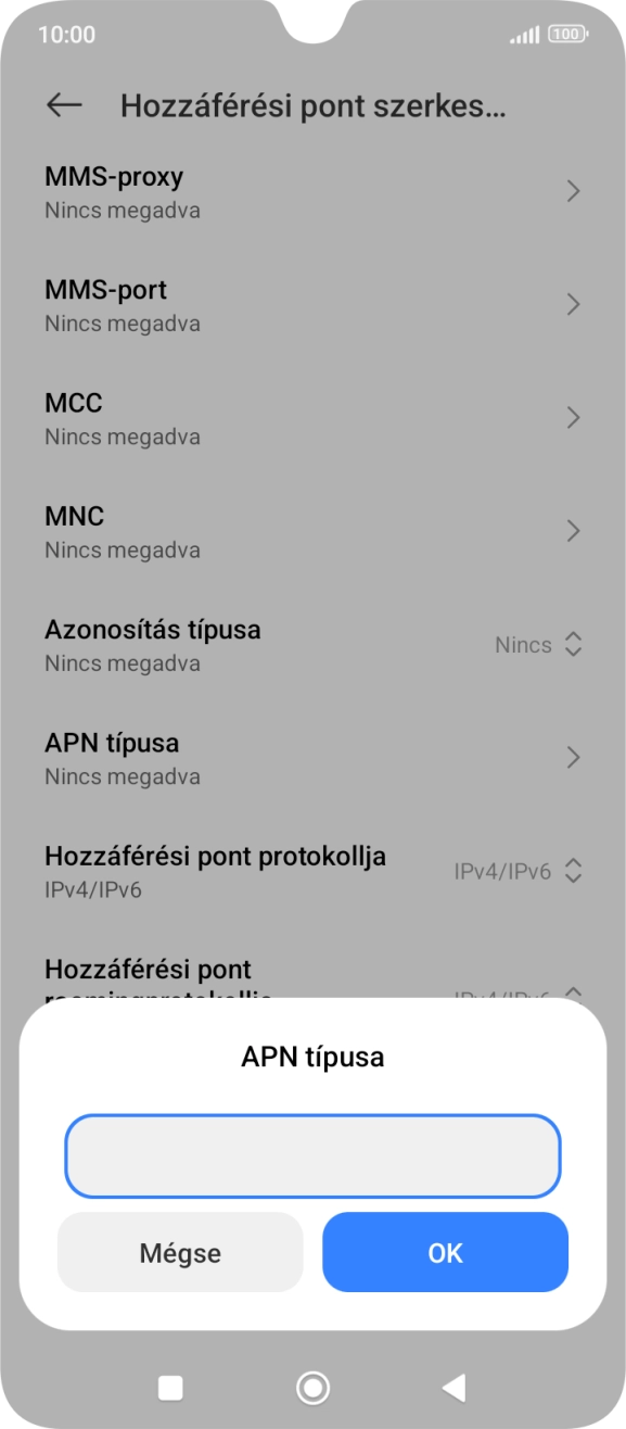 Írd be azt, hogy mms, és válaszd az OK lehetőséget.