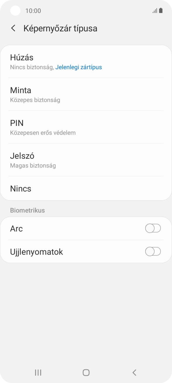 Válaszd az Ujjlenyomatok lehetőséget.