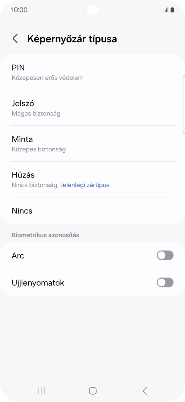 Válaszd az Ujjlenyomatok lehetőséget.