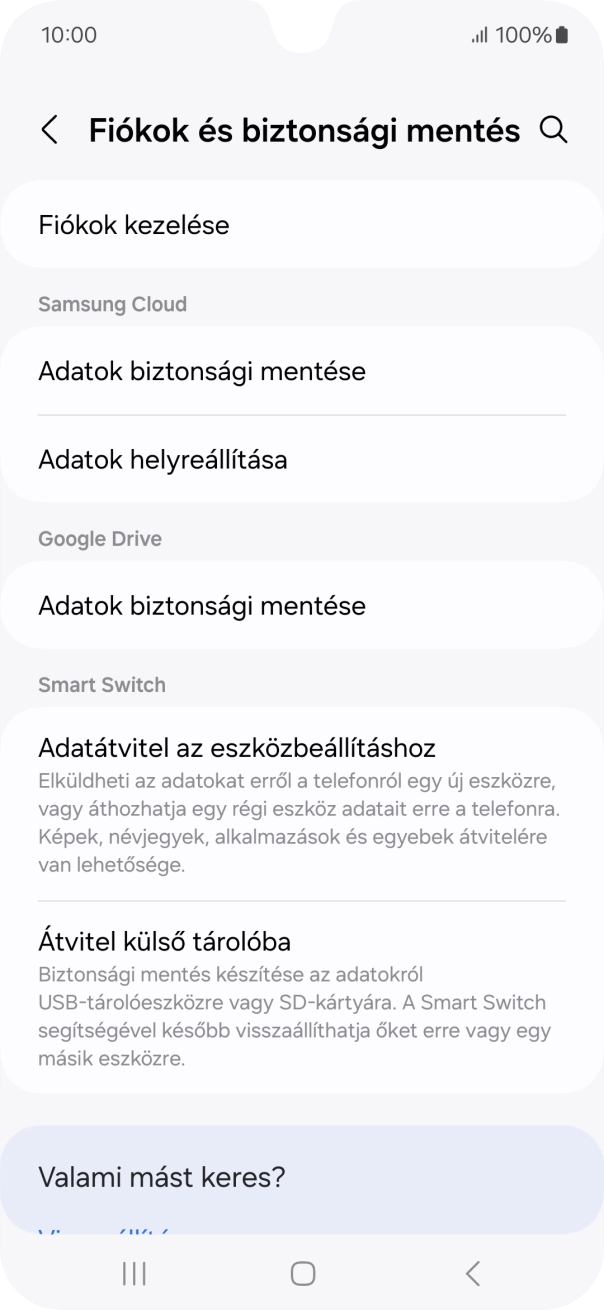 Válaszd a Fiókok kezelése lehetőséget.
