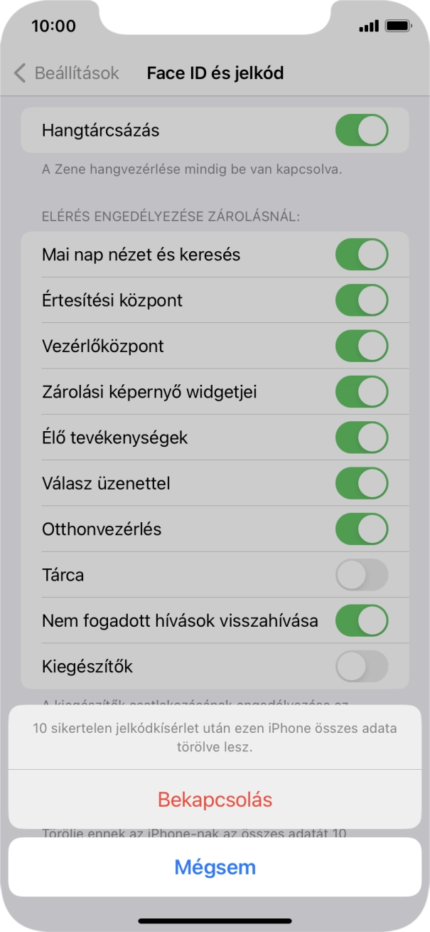 Ha bekapcsolod a funkciót, válaszd a Bekapcsolás lehetőséget.