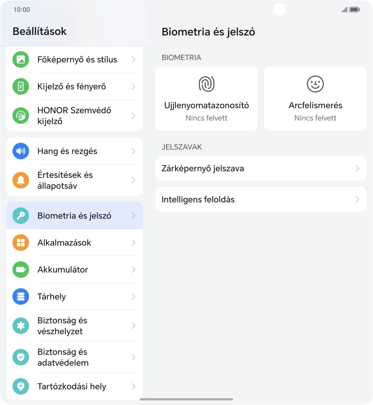 Válaszd az Ujjlenyomatazonosító lehetőséget.