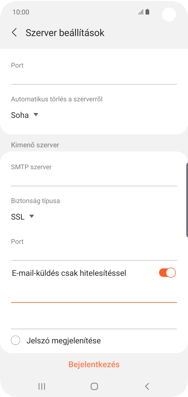 Kattints az „E-mail-küldés csak hitelesítéssel” alatti a második mezőre, és írd be az e-mail szolgáltatód kimenő szerverének jelszavát.