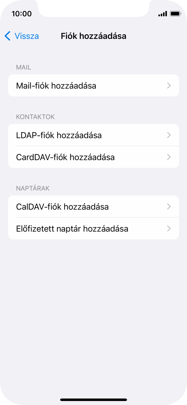 Válaszd a Mail-fiók hozzáadása lehetőséget.