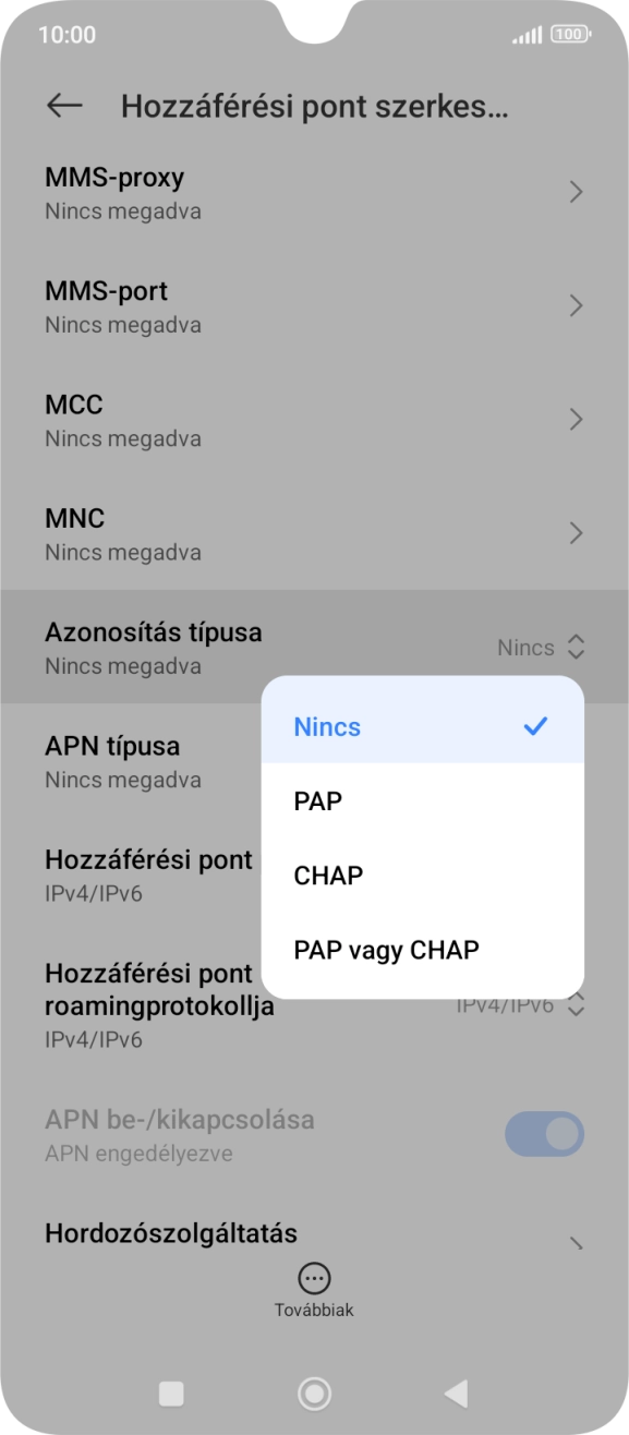 Válaszd a PAP lehetőséget.