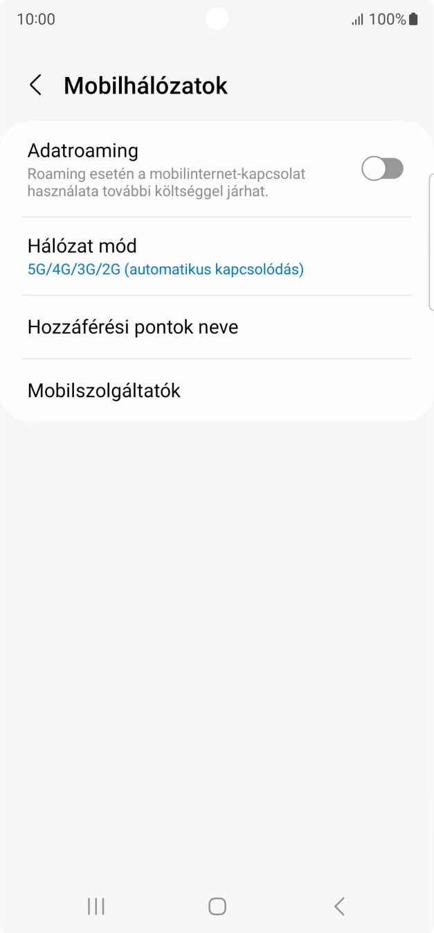 Válaszd a Hozzáférési pontok neve lehetőséget.