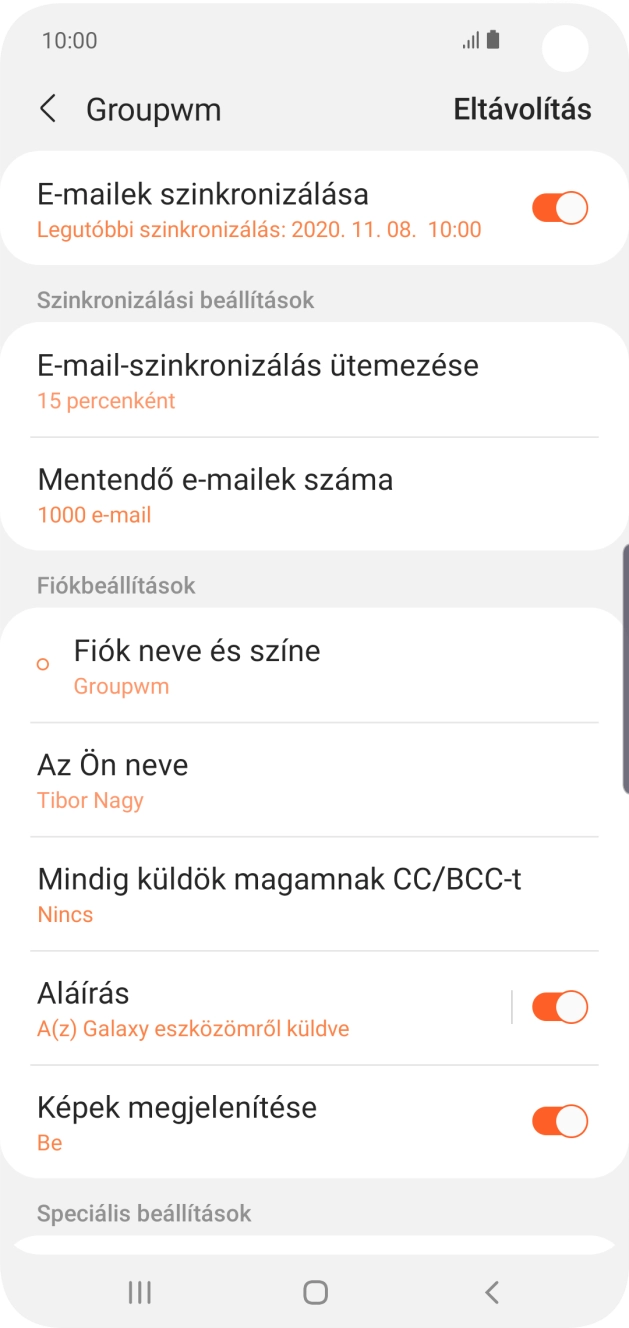 Válaszd a Fiók neve és színe lehetőséget.
