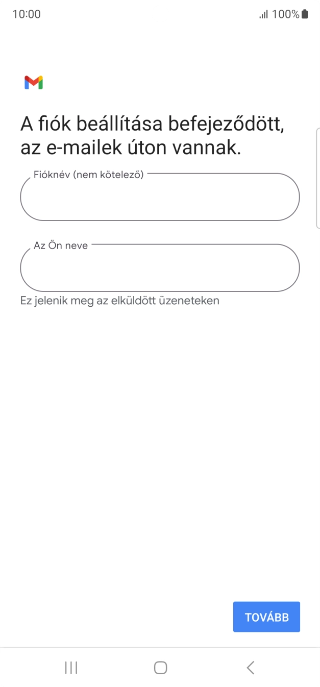 Kattints a „Fióknév (nem kötelező)” alatti mezőre, és írd be az e-mail-fiók kívánt nevét.