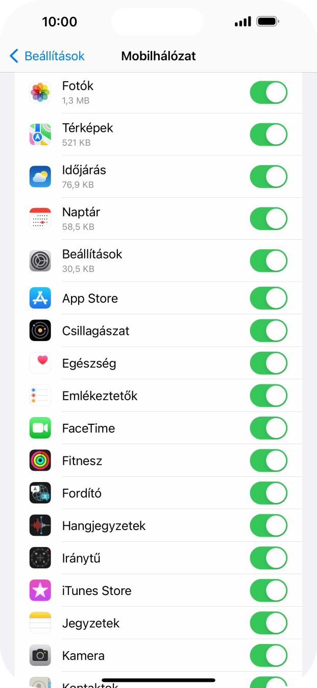 Kattints a kívánt programok melletti csúszkákra a funkciók be- vagy kikapcsolásához.