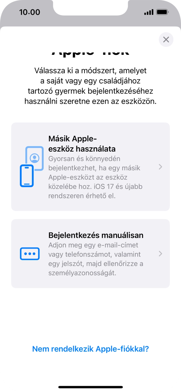 Válaszd a Bejelentkezés manuálisan lehetőséget. Válaszd a Bejelentkezés manuálisan lehetőséget.