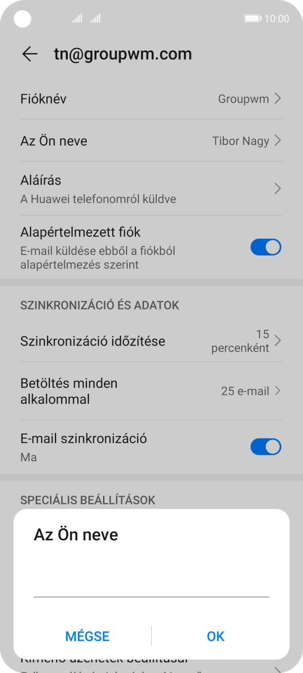 Írd be a kívánt küldőnevet, és válaszd az OK lehetőséget.