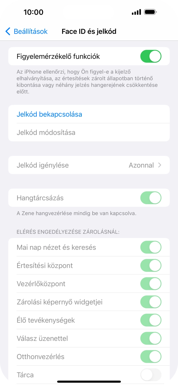 Válaszd a Jelkód bekapcsolása lehetőséget, és írj be kétszer egymás után egy tetszőleges képernyőzárkódot. Válaszd a Jelkód bekapcsolása lehetőséget, és írj be kétszer egymás után egy tetszőleges képernyőzárkódot.