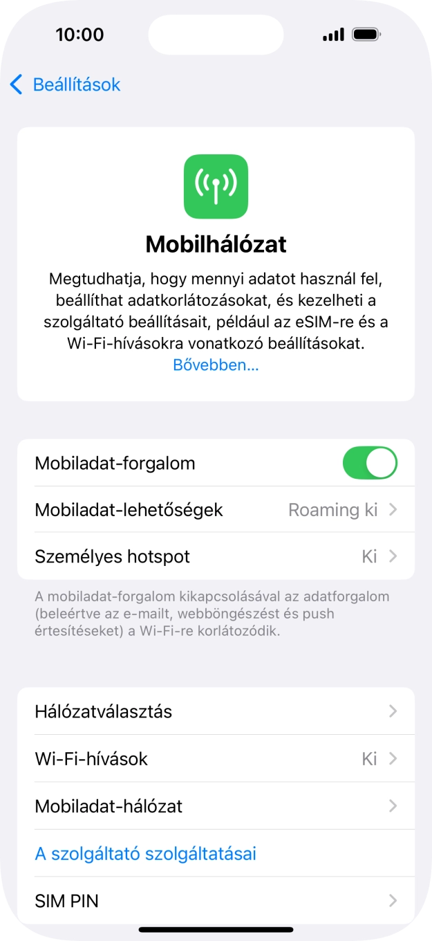 Válaszd a SIM PIN lehetőséget.