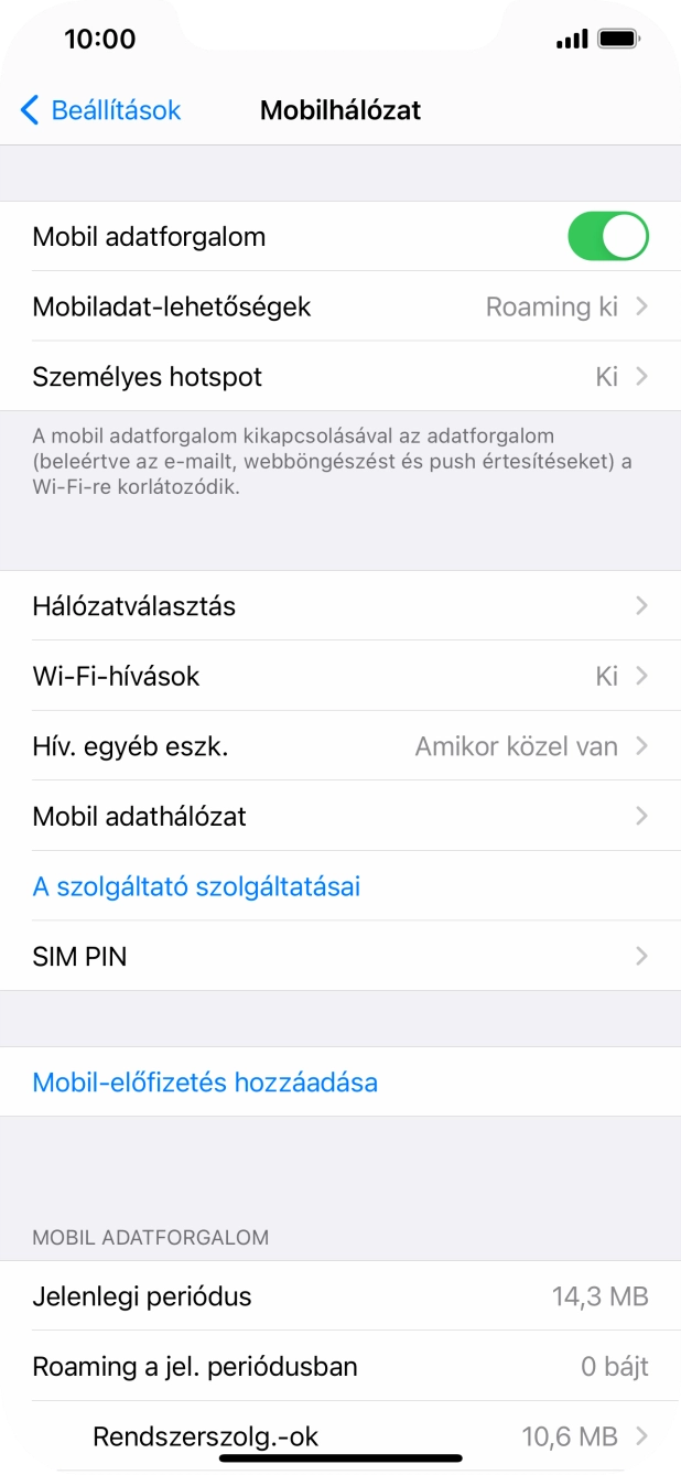 Válaszd a Mobil adathálózat lehetőséget.