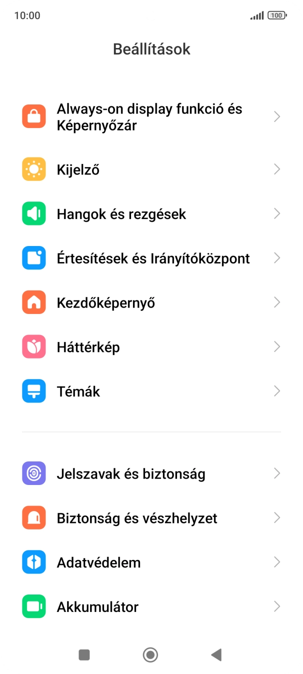 Válaszd a Jelszavak és biztonság lehetőséget.