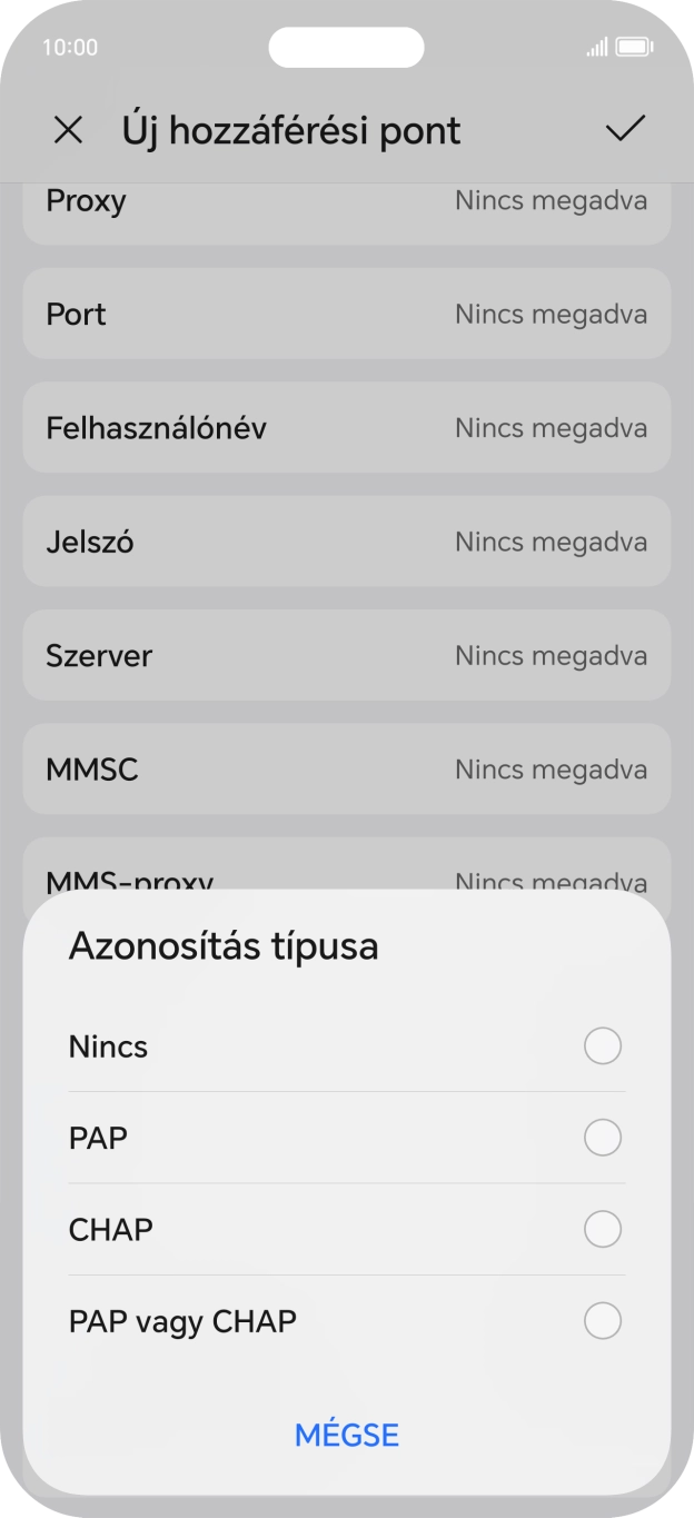 Válaszd a PAP lehetőséget.