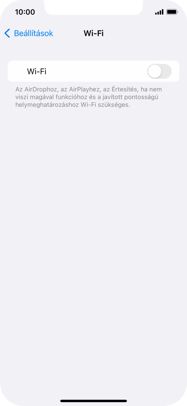 Kattints a „Wi-Fi” melletti csúszkára a funkció bekapcsolásához.