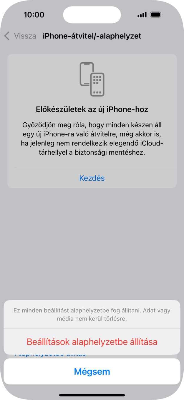 Válaszd a Beállítások alaphelyzetbe állítása lehetőséget. Válaszd a Beállítások alaphelyzetbe állítása lehetőséget.