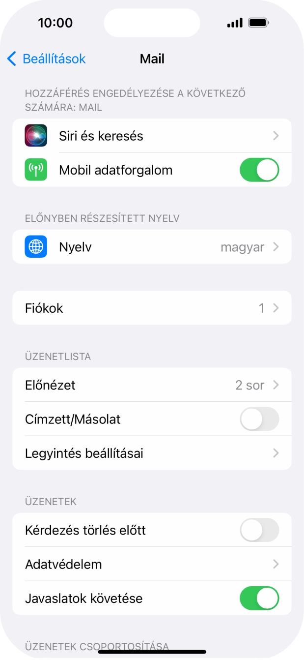 Válaszd a Fiókok lehetőséget.