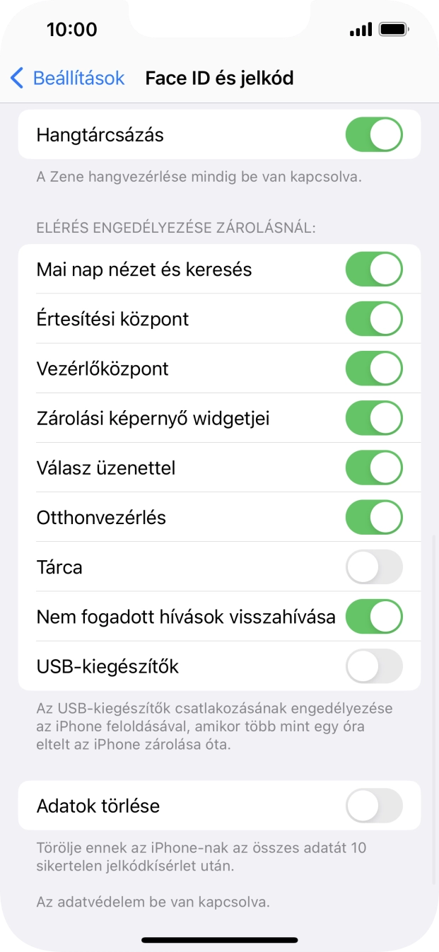 Kattints az „Adatok törlése” melletti csúszkára a funkció be- vagy kikapcsolásához.
