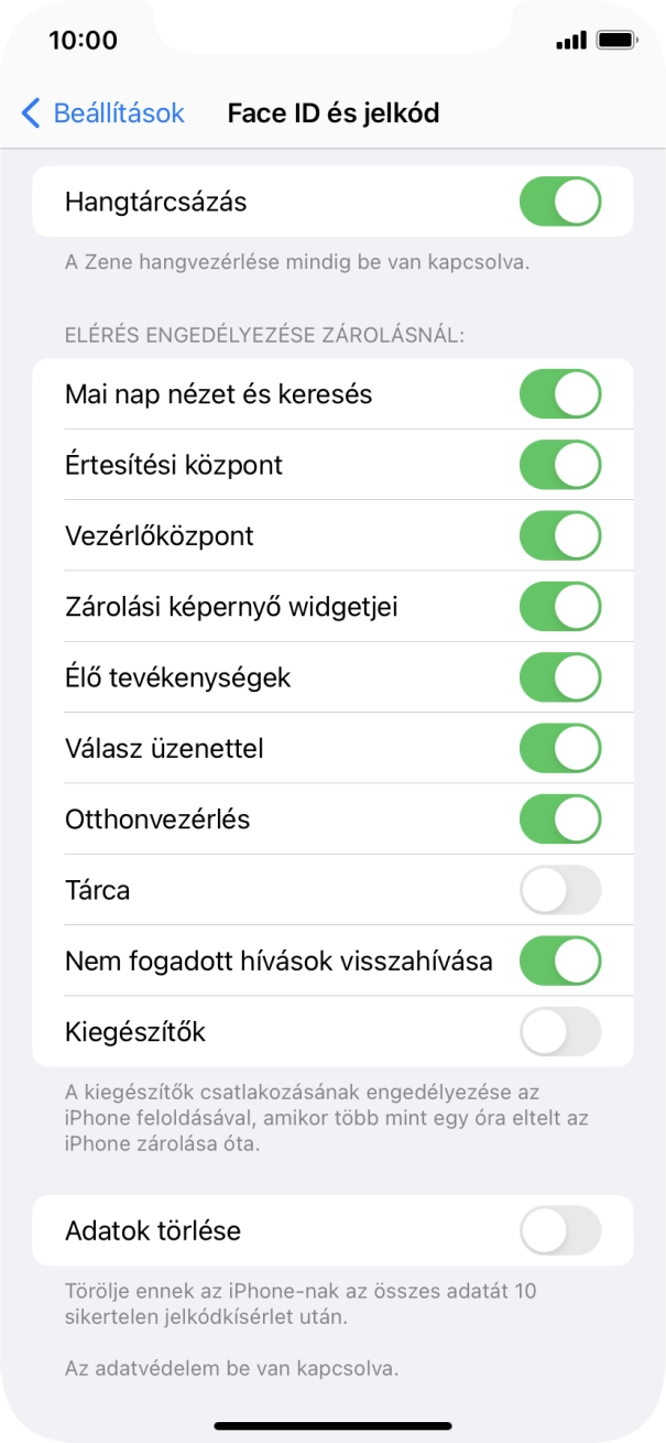 Kattints az „Adatok törlése” melletti csúszkára a funkció be- vagy kikapcsolásához.