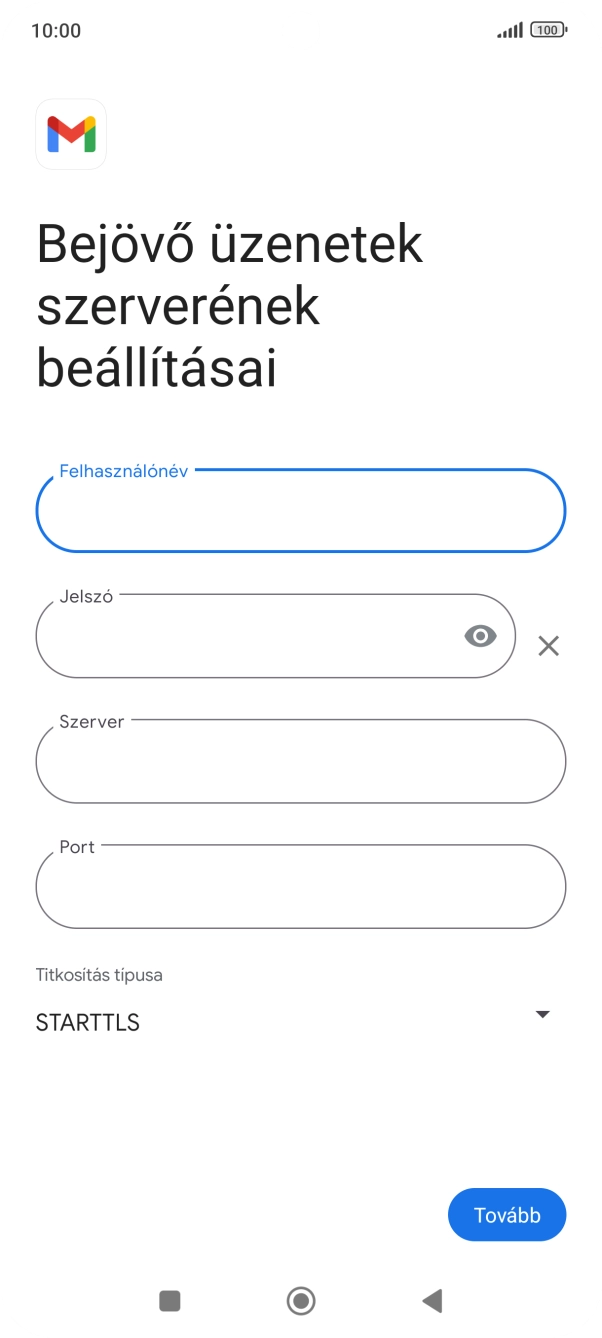 Kattints a „Szerver” alatti mezőre, és írd be az e-mail szolgáltatód bejövő szerverének a nevét.