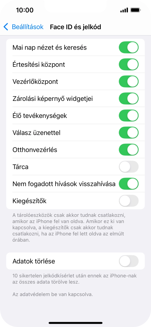 Kattints az „Adatok törlése” melletti csúszkára a funkció be- vagy kikapcsolásához.
