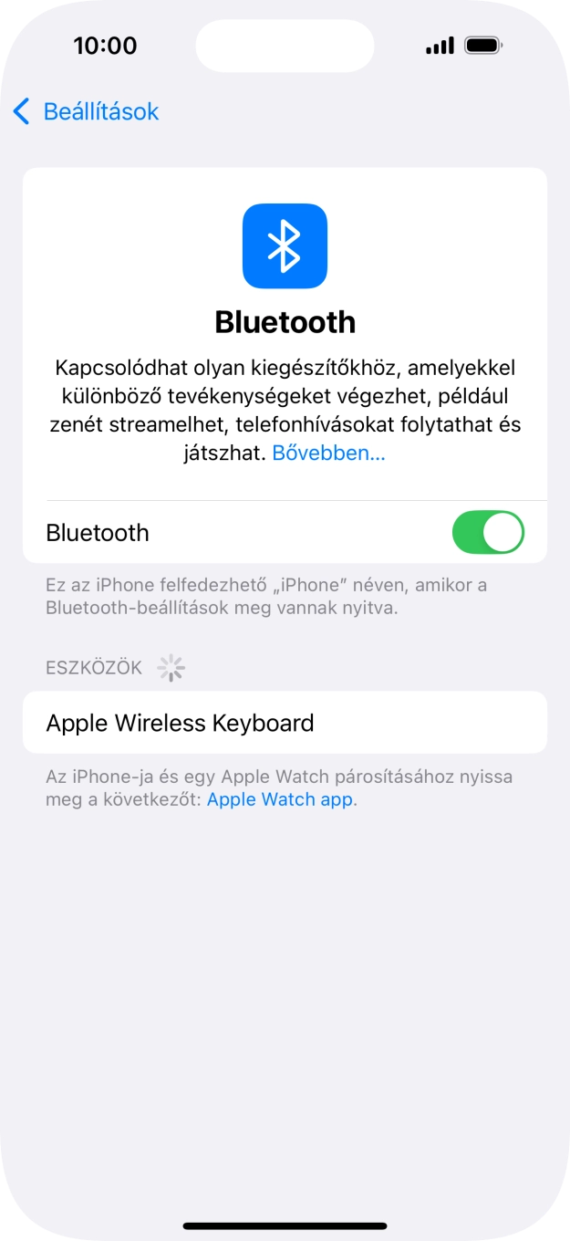 Válaszd ki a kívánt Bluetooth-eszközt, és kövesd a kijelzőn megjelenő utasításokat annak telefonodhoz történő csatlakoztatásához. Válaszd ki a kívánt Bluetooth-eszközt, és kövesd a kijelzőn megjelenő utasításokat annak telefonodhoz történő csatlakoztatásához.