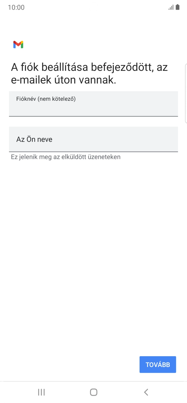 Kattints a „Fióknév (nem kötelező)” alatti mezőre, és írd be az e-mail-fiók kívánt nevét.