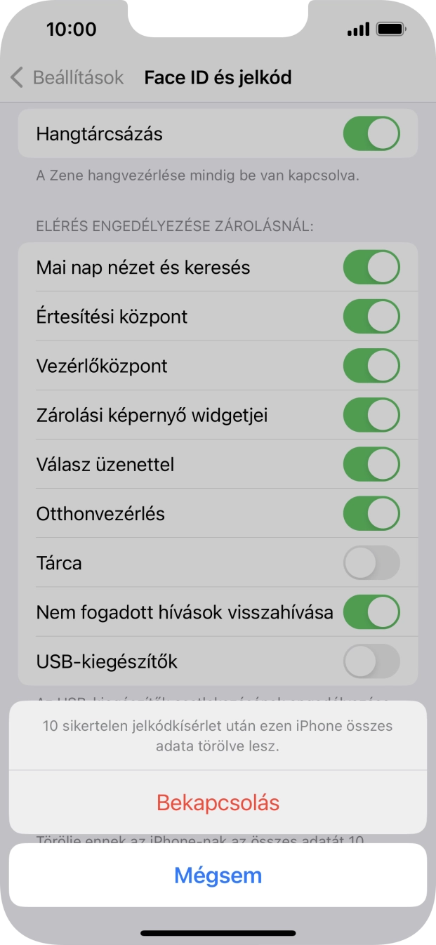 Ha bekapcsolod a funkciót, válaszd a Bekapcsolás lehetőséget.
