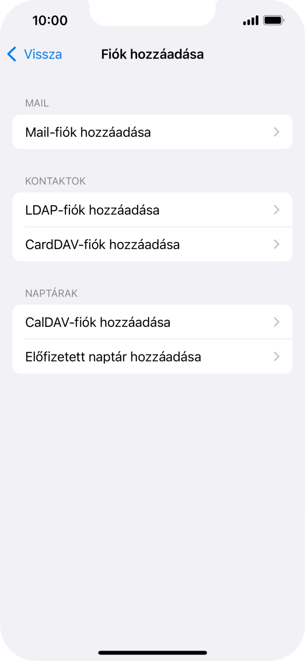 Válaszd a Mail-fiók hozzáadása lehetőséget.