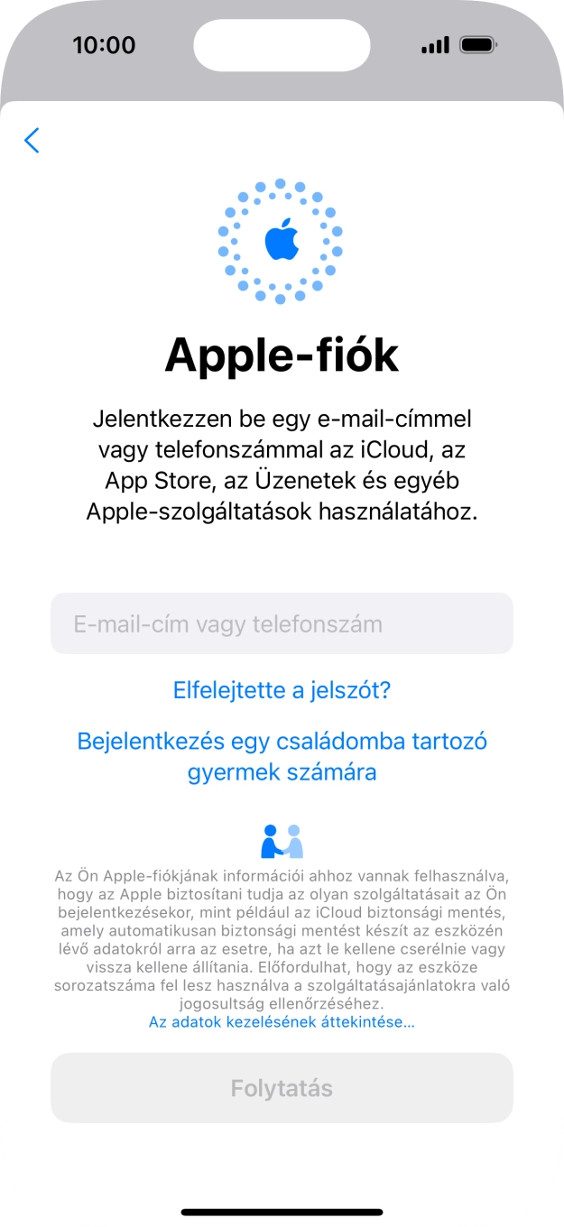 Válaszd az E-mail-cím vagy telefonszám lehetőséget, és írd be a az Apple ID-dhoz tartozó felhasználónevet.