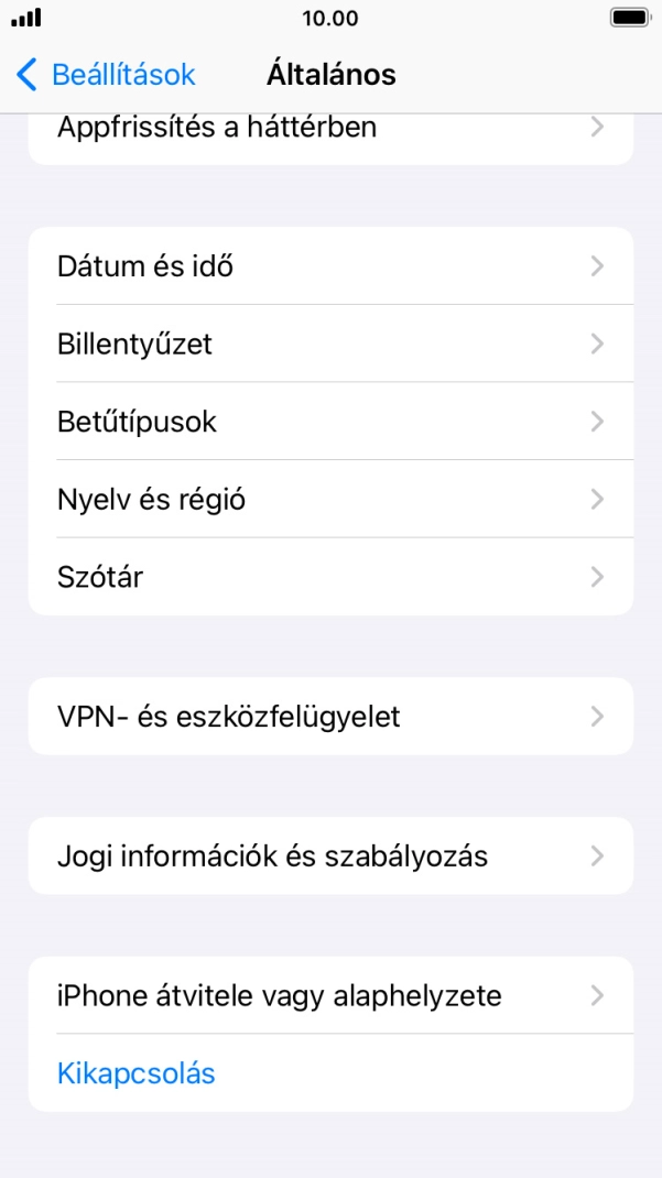 Válaszd az „iPhone átvitele vagy alaphelyzete” lehetőséget. Válaszd az „iPhone átvitele vagy alaphelyzete” lehetőséget.