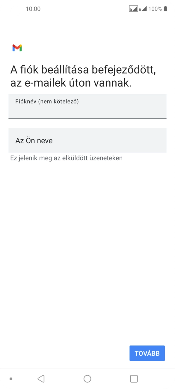 Kattints a „Fióknév (nem kötelező)” alatti mezőre, és írd be az e-mail-fiók kívánt nevét.