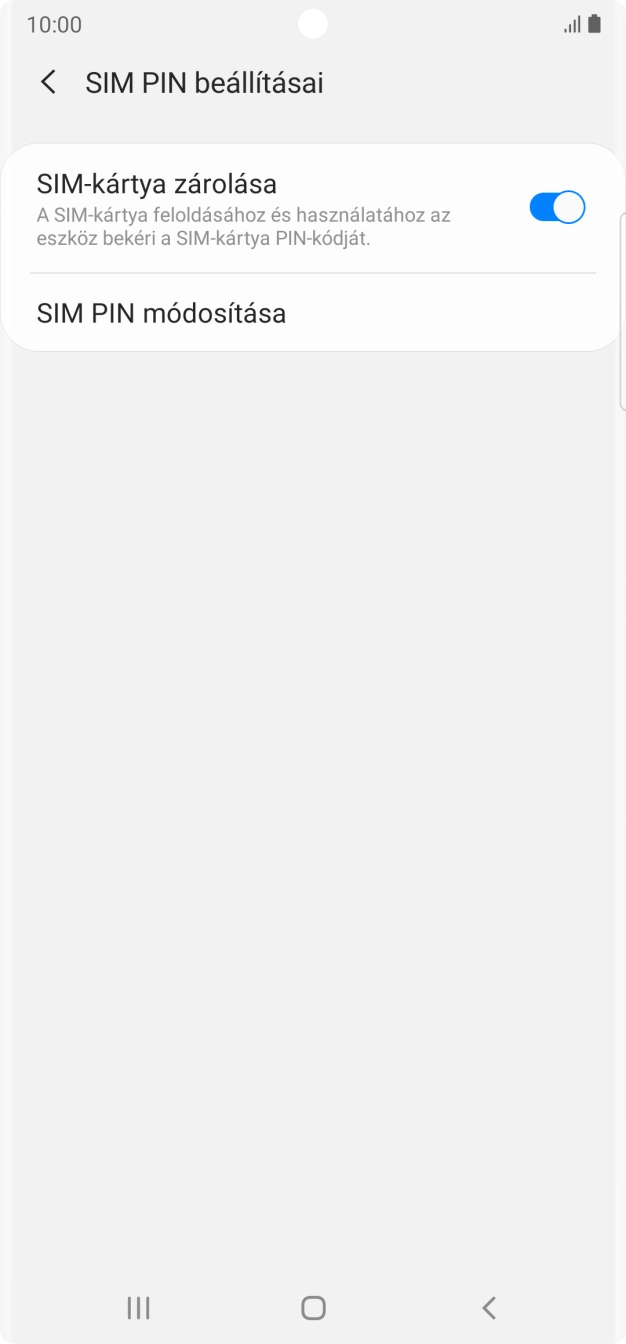 Kattints a „SIM-kártya zárolása” melletti csúszkára a funkció be- vagy kikapcsolásához. Kattints a „SIM-kártya zárolása” melletti csúszkára a funkció be- vagy kikapcsolásához.