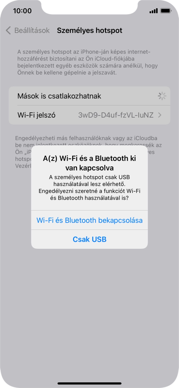 Amennyiben be van kapcsolva a Wi-Fi, válaszd a Wi-Fi és Bluetooth bekapcsolása lehetőséget.
