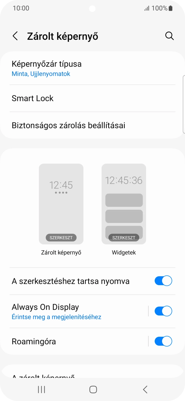 Válaszd a Képernyőzár típusa lehetőséget, és írd be az extra képernyőzárkódot, amit korábban már beállítottál. Válaszd a Képernyőzár típusa lehetőséget, és írd be az extra képernyőzárkódot, amit korábban már beállítottál.