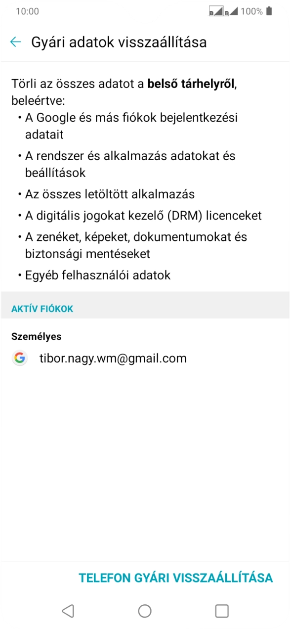 Válaszd a TELEFON GYÁRI VISSZAÁLLÍTÁSA lehetőséget.