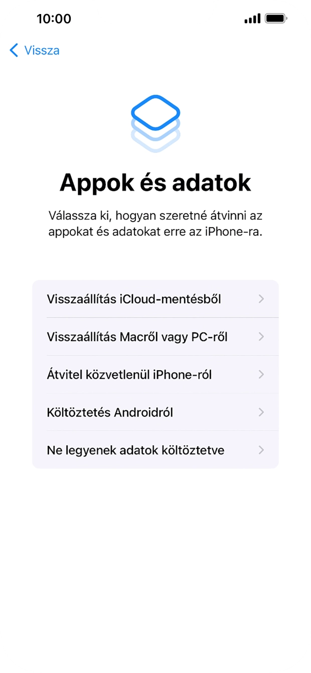 Válaszd a Ne legyenek adatok költöztetve lehetőséget, és kövesd a képernyőn megjelenő utasításokat az aktiválás befejezéséhez.