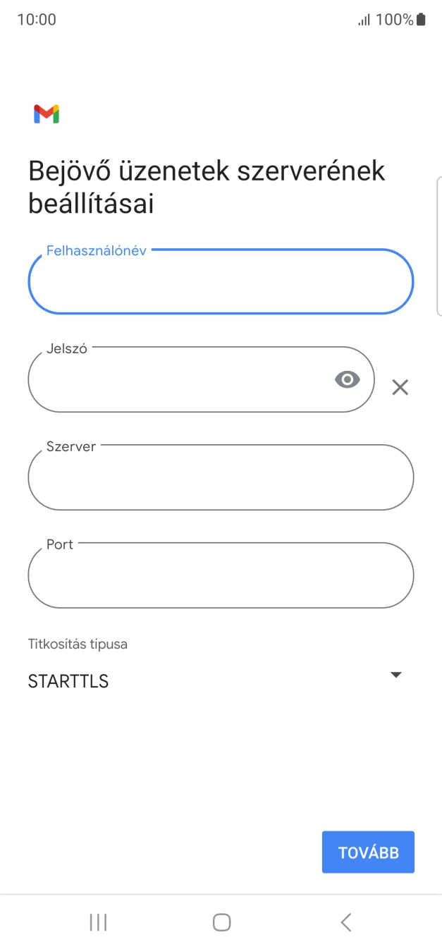 Kattints a „Szerver” alatti mezőre, és írd be az e-mail szolgáltatód bejövő szerverének a nevét.