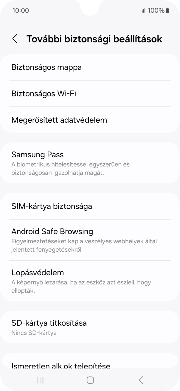 Válaszd a SIM-kártya biztonsága lehetőséget.