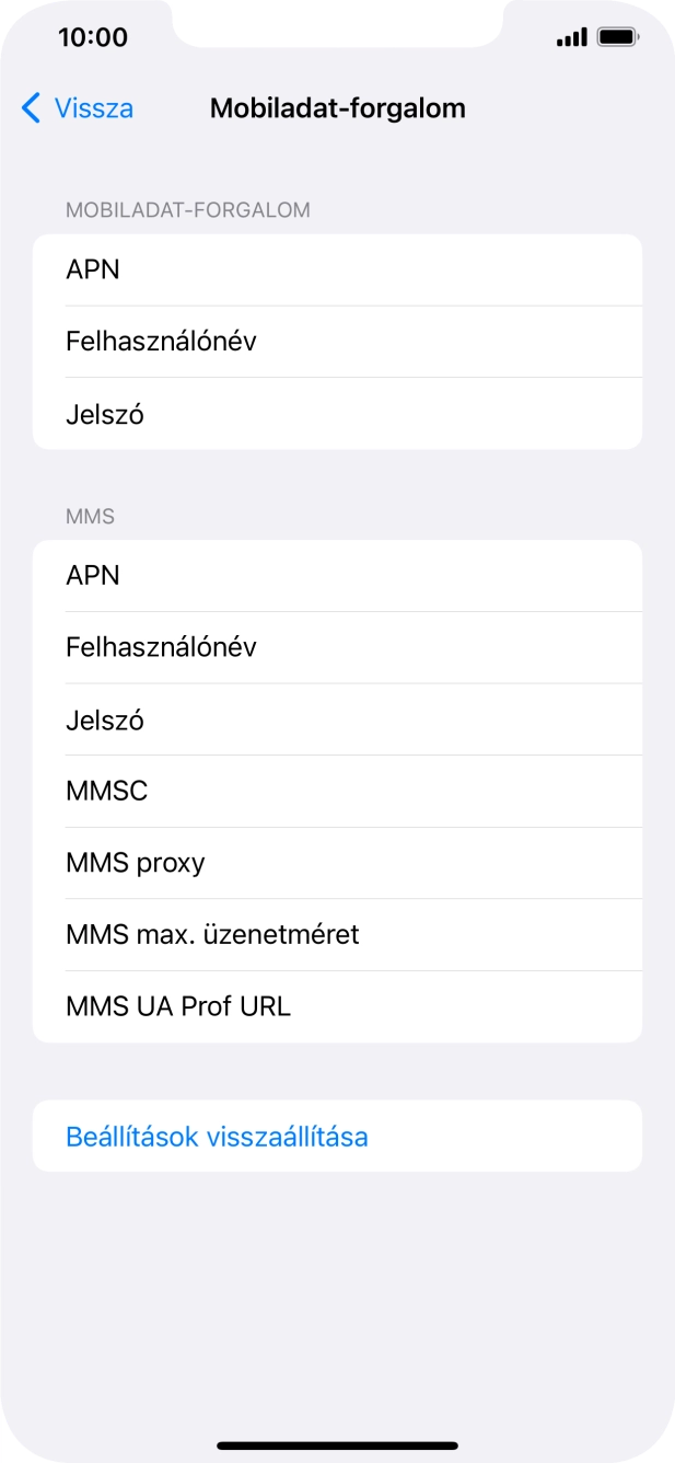Válaszd az APN lehetőséget. Amennyiben előfizetésed van, írd be azt, hogy mms.vodafone.net.