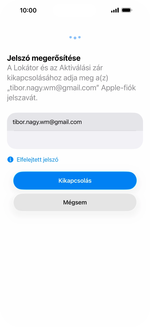 Írd be az Apple-fiókodhoz tartózó jelszót, és válaszd a Kikapcsolás lehetőséget. Várj egy kicsit, amíg a telefon visszaállítja a gyári beállításokat. A telefon konfigurálásához és ahhoz, hogy üzemkész állapotba hozd, kövesd a képernyőn megjelenő utasításokat. Írd be az Apple-fiókodhoz tartózó jelszót, és válaszd a Kikapcsolás lehetőséget. Várj egy kicsit, amíg a telefon visszaállítja a gyári beállításokat. A telefon konfigurálásához és ahhoz, hogy üzemkész állapotba hozd, kövesd a képernyőn megjelenő utasításokat.