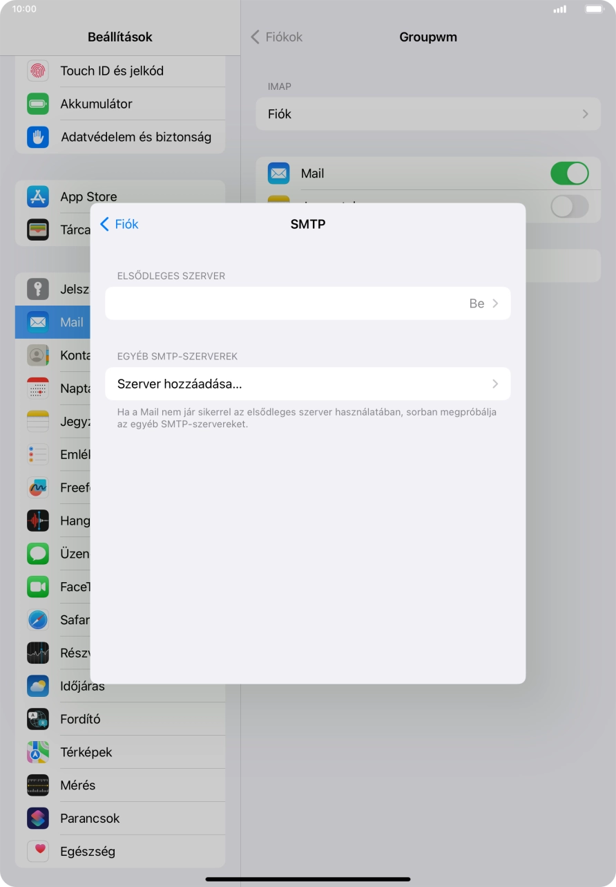 Kattints az „ELSŐDLEGES SZERVER” alatti mezőre.