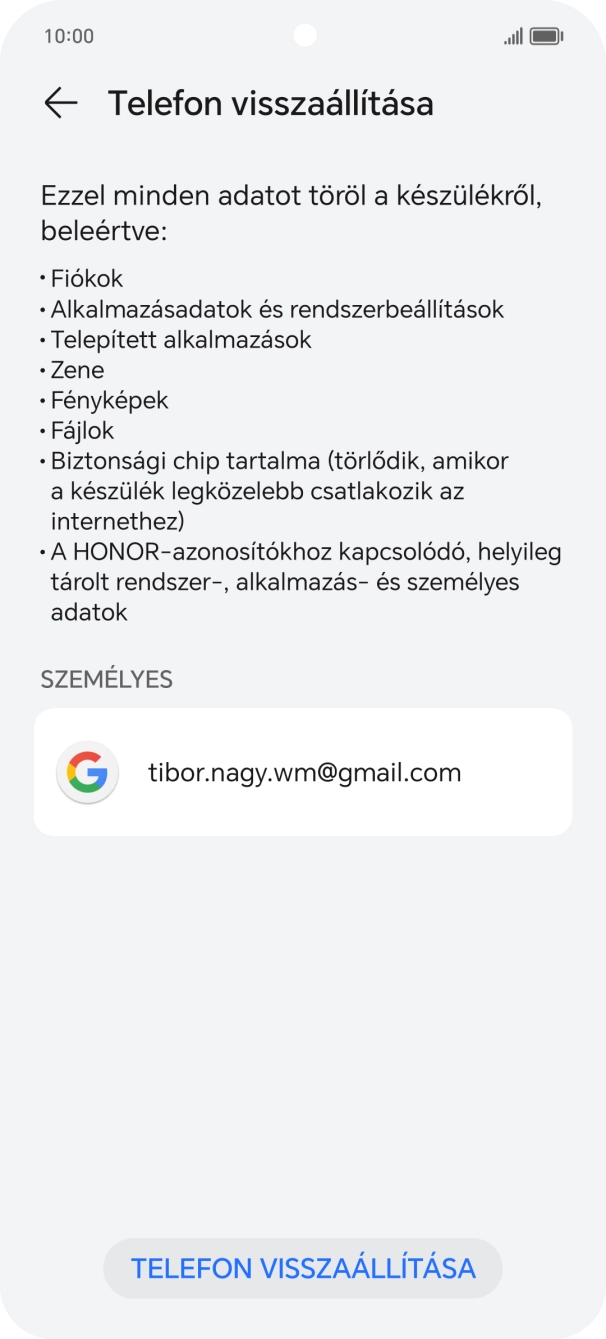 Válaszd a TELEFON VISSZAÁLLÍTÁSA lehetőséget.